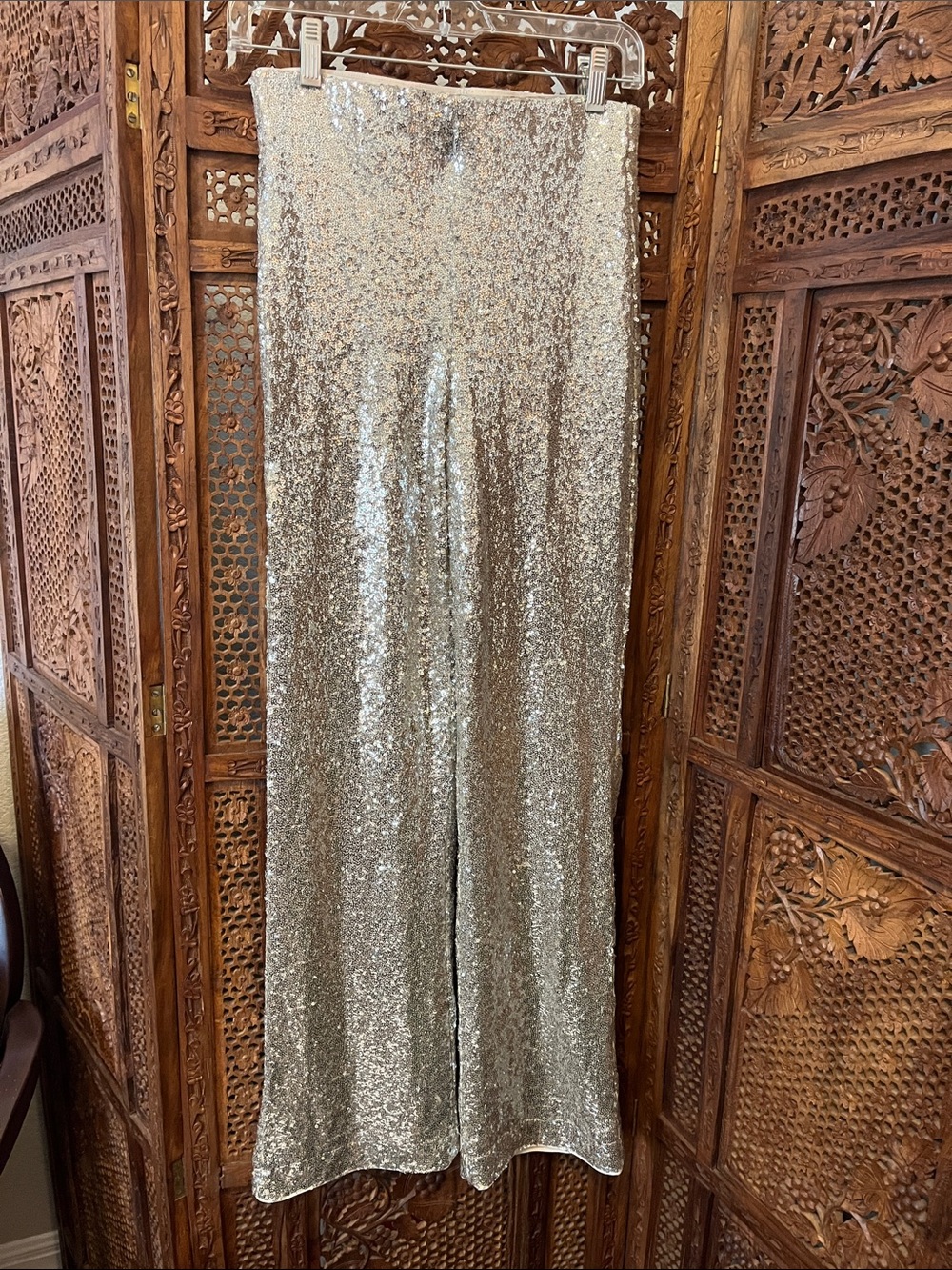 H&M Silver Sequin Wide-Leg Pants
